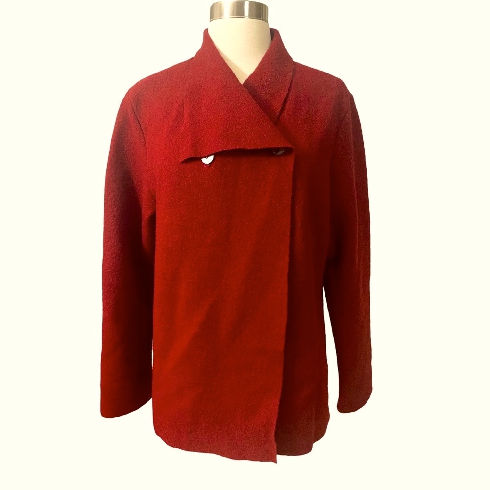 Wool 100% Boiled Vintage Red Y2K Sweater Two Star Dog Blazer Cardigan Jacket USA